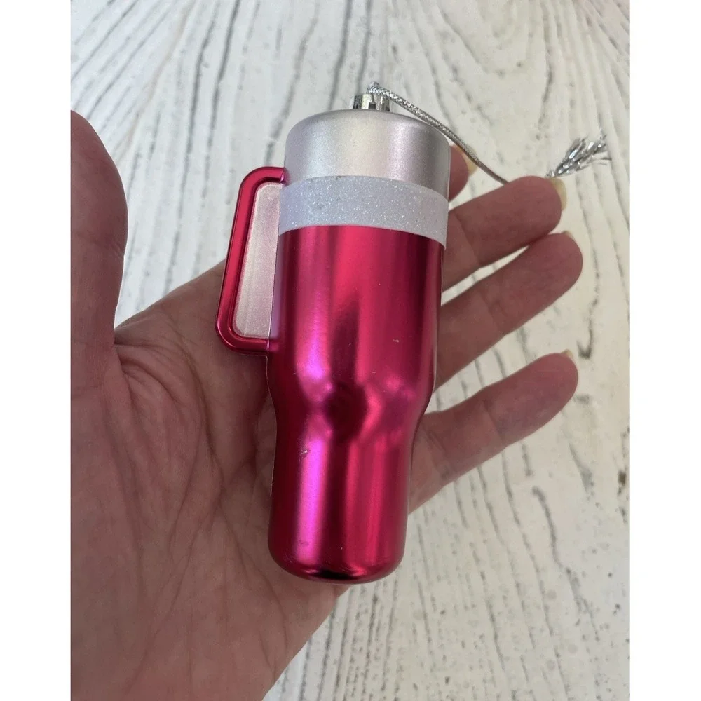 Set of 4 Pink Tumbler Christmas Ornament Coffee Tea Water Stocking Stuffers